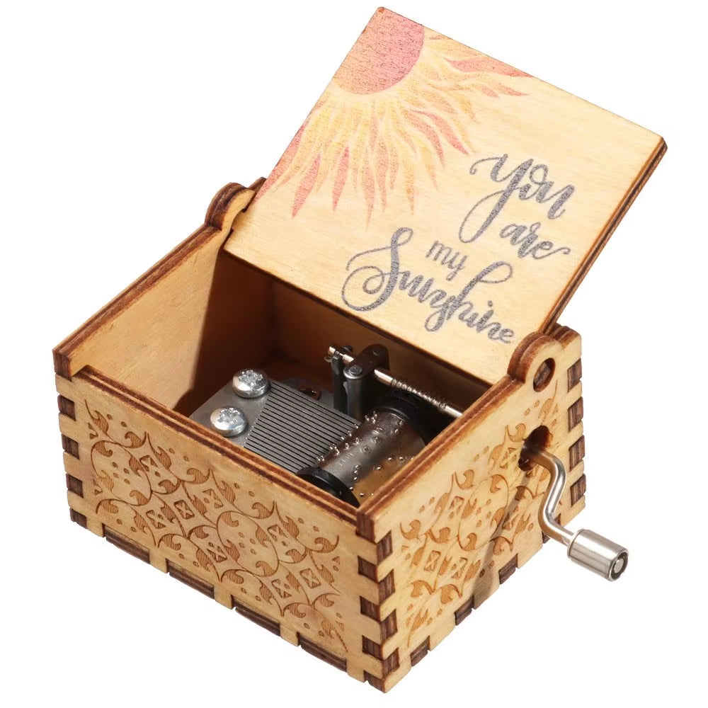 You Are My Sunshine Engraved Hand-Cranked Wooden Musical Box Suitable Gifts for Birthday Christmas Valentine'S Day Thanksgiving