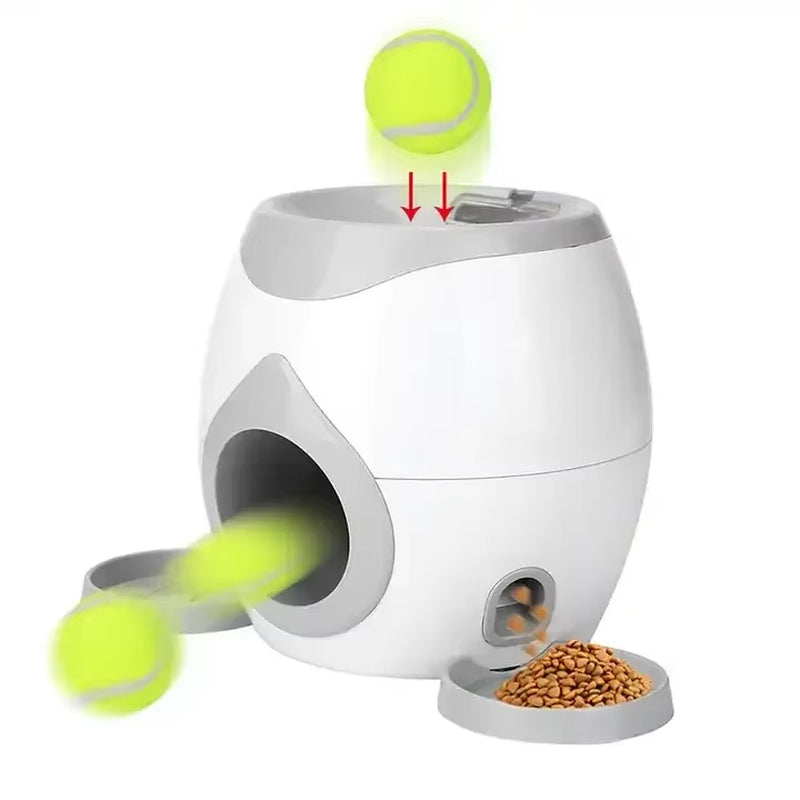 Dog Pet Toys 2 in 1 Tennis Launcher Automatic Throwing Machine Pet Ball Throw Device Interactive Pet Feeder Toy for All Size Dog