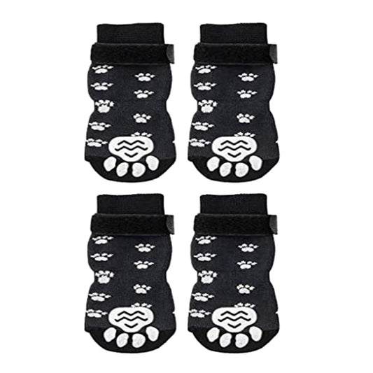 Anti-Slip Dog Socks 4Pcs Paw Protector Traction Control Adjustable Indoor Wear Knitted Pet Socks with Rubber Reinforcement