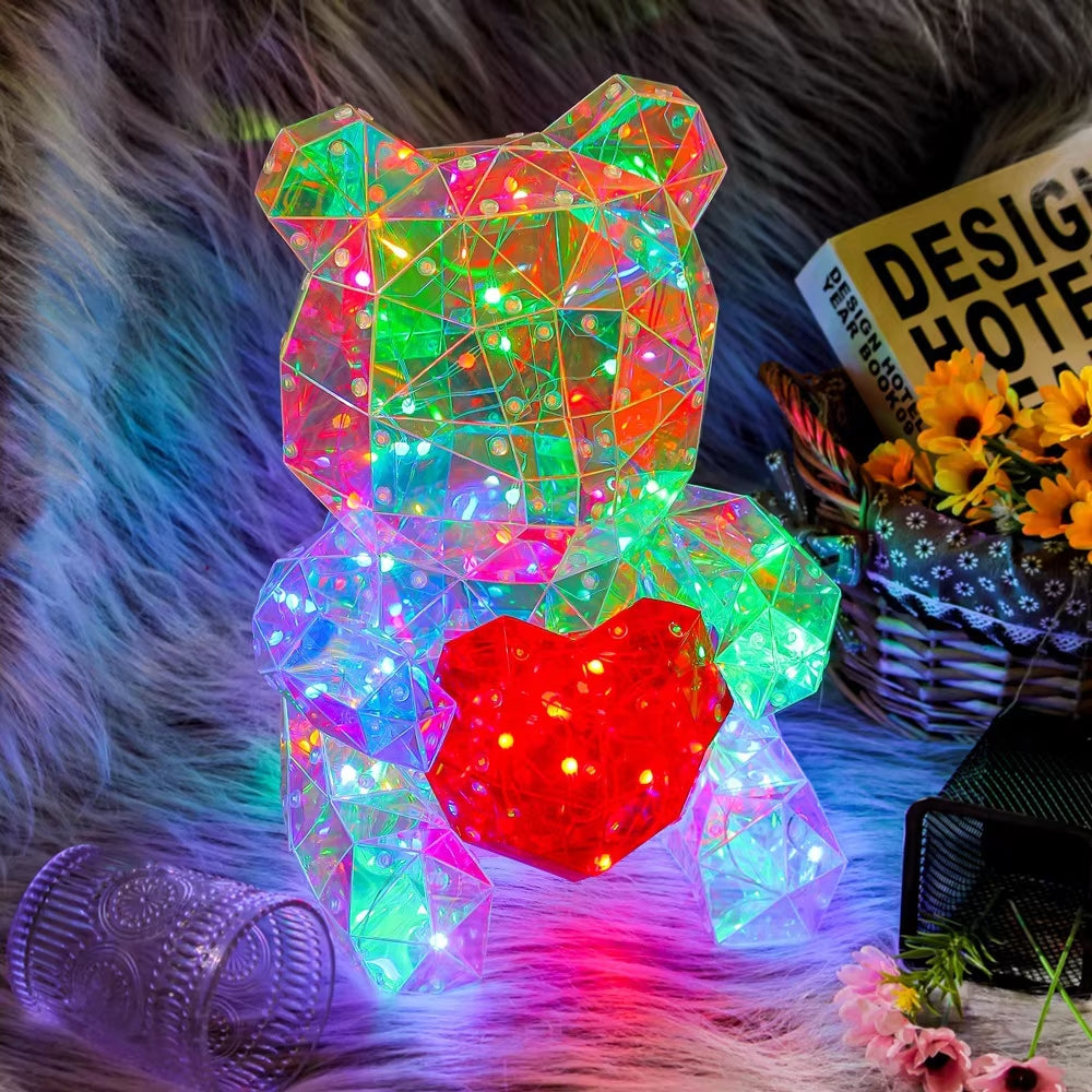 30Cm Teddy Bear Doll Gift Lamp Colorful Sparkling Romantic Surprise LED Gift Light Girls Birthday Valentine'S Day Bedroom Decor