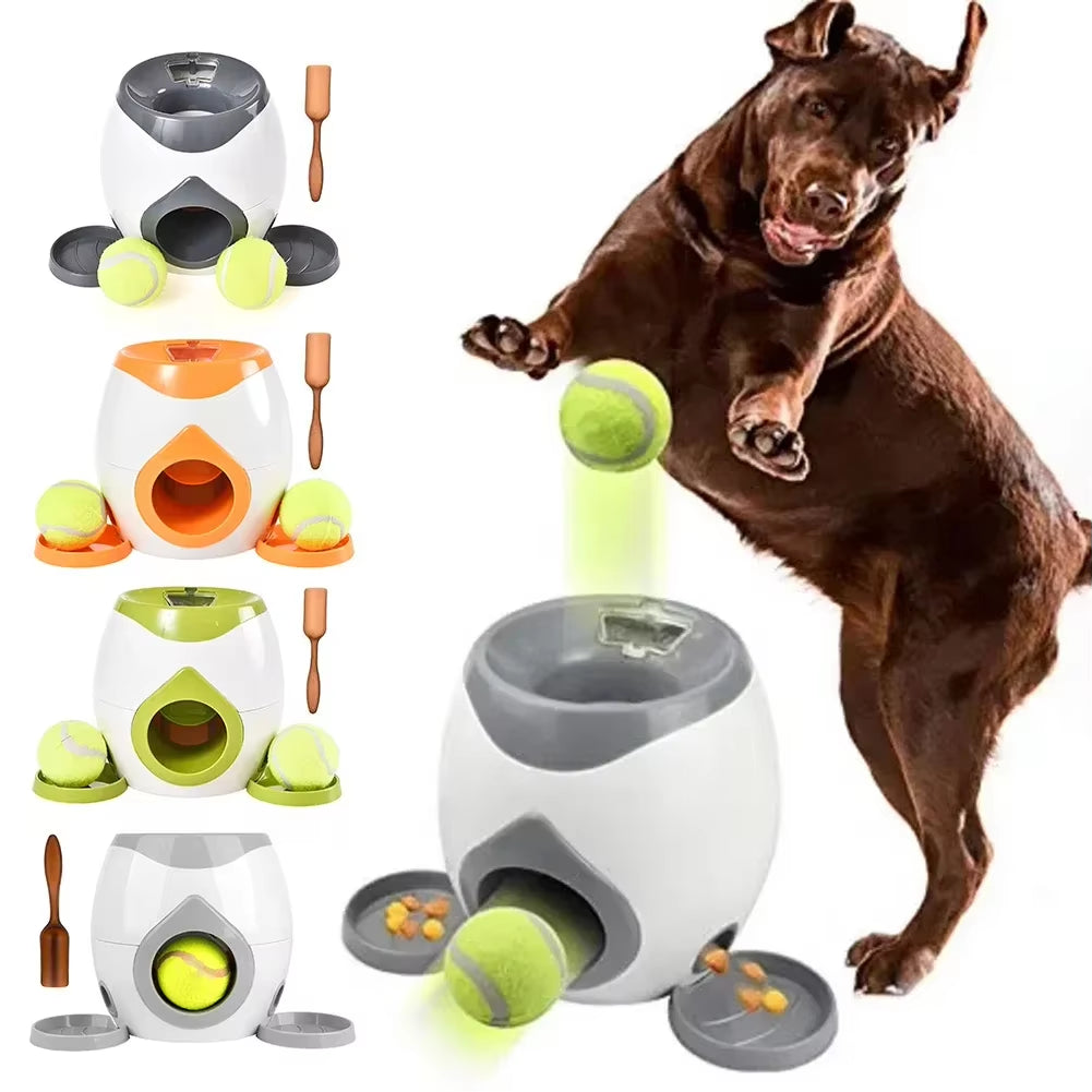 Dog Pet Toys 2 in 1 Tennis Launcher Automatic Throwing Machine Pet Ball Throw Device Interactive Pet Feeder Toy for All Size Dog