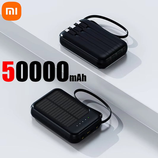 Xiaomi 50000Mah Capacity Solar Power Bank 4 in 1 Built in Cables Comes with LED Lights for Huawei Xiaomi Samsung Apple 2024New