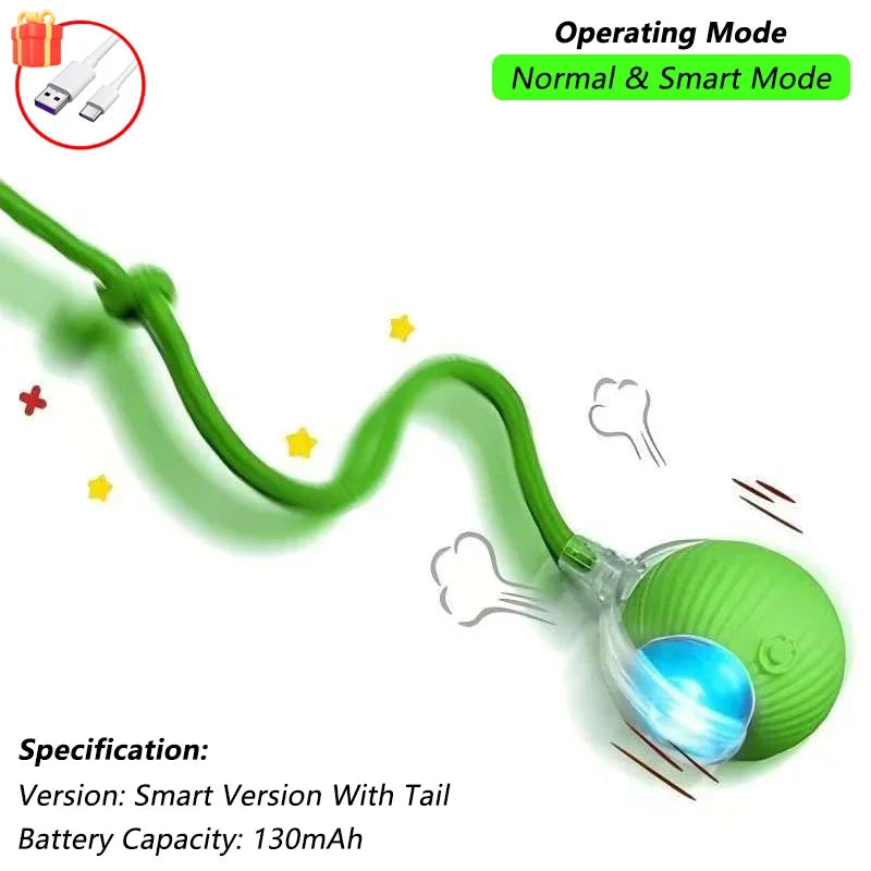 Cat Interactive Ball Toy, Automatic Rolling Ball with Tail, Rechargeable Smart Pet Interactive Toy, Intelligent Mouse for Cat