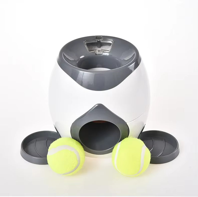 Dog Pet Toys 2 in 1 Tennis Launcher Automatic Throwing Machine Pet Ball Throw Device Interactive Pet Feeder Toy for All Size Dog