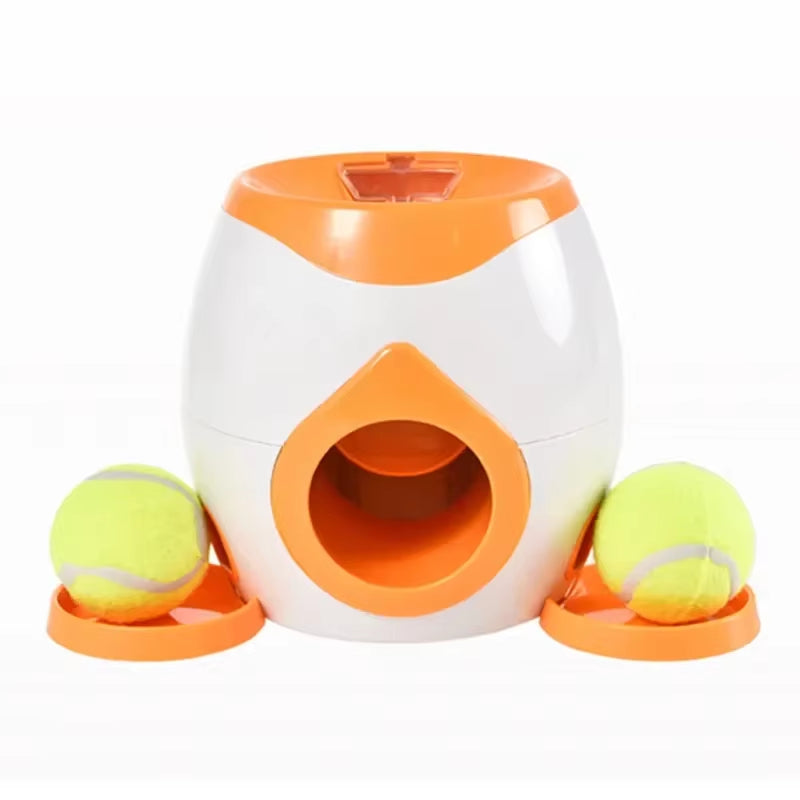 Dog Pet Toys 2 in 1 Tennis Launcher Automatic Throwing Machine Pet Ball Throw Device Interactive Pet Feeder Toy for All Size Dog